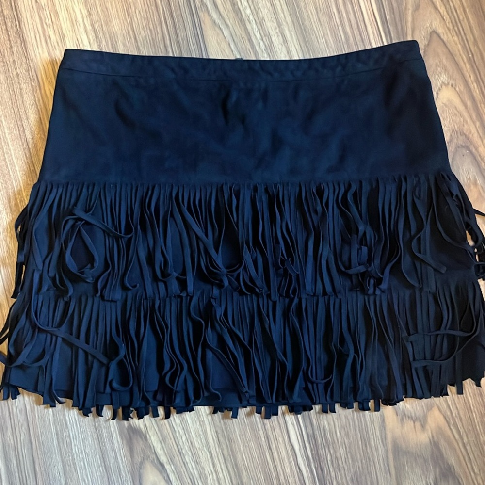 Suede black skirt with fringe size large from Hollister